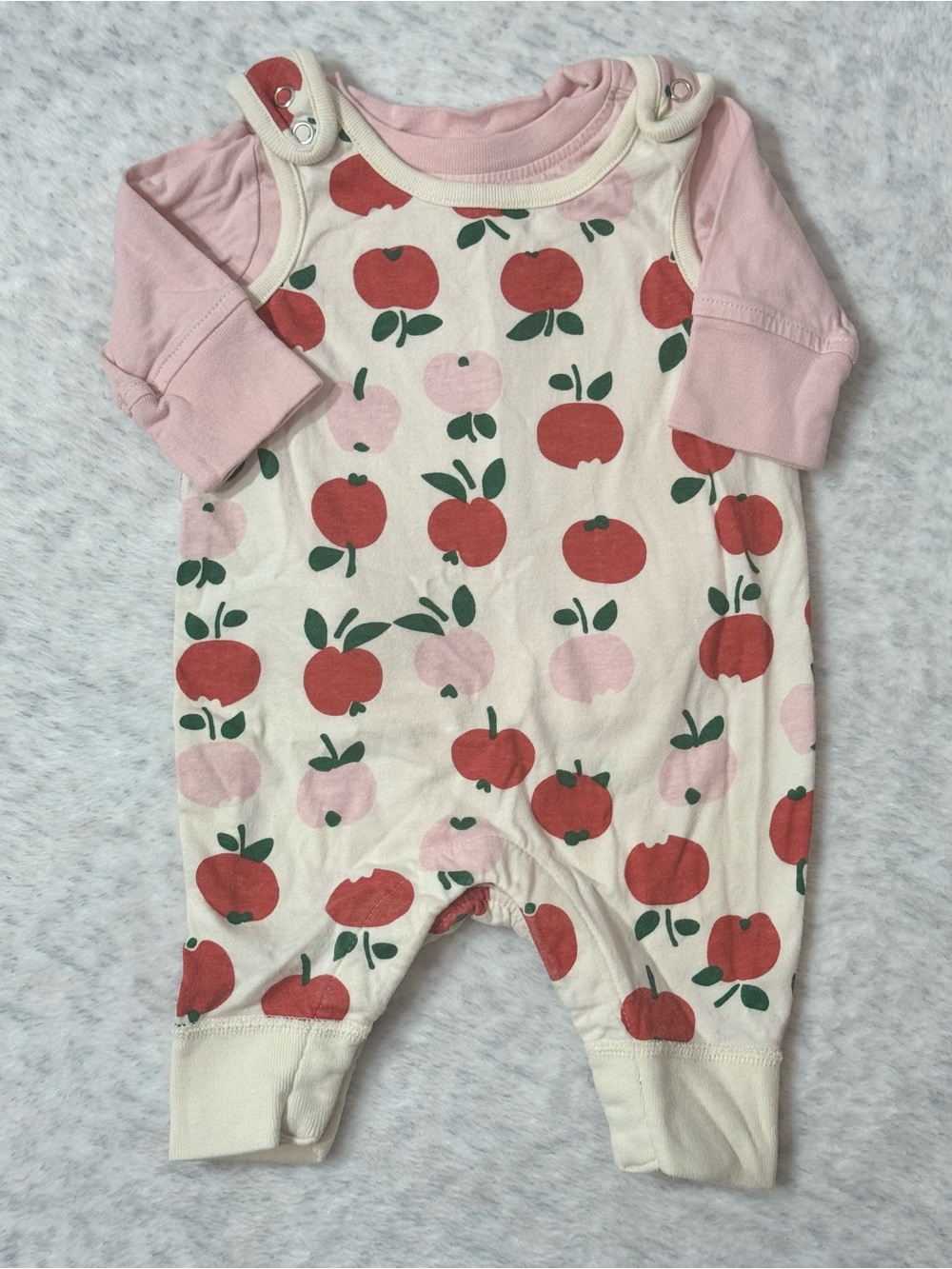 Hanna Andersson Apple Overall Romper Shirt 2 Pc. Set 0-3M Baby Girl Cotton Fall
